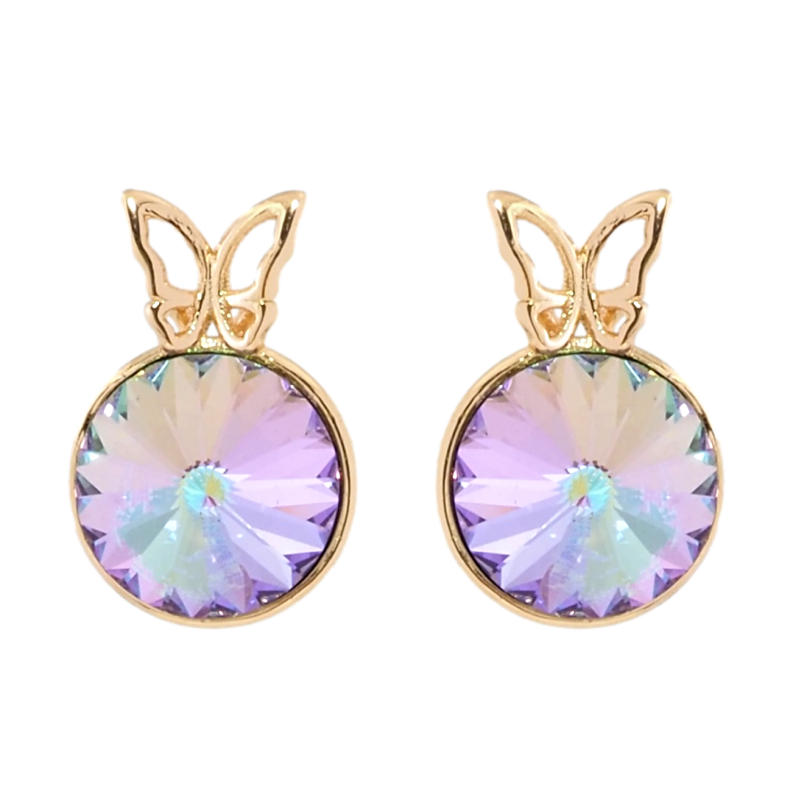 Сережки Xuping колір 18K з кристалами Swarovski пусети Конусний кристал в оправі з метеликом ø 9мм фото №1 Сережки Xuping колір 18K з кристалами Swarovski пусети Конусний кристал в оправі з метеликом ø 9мм фото №1