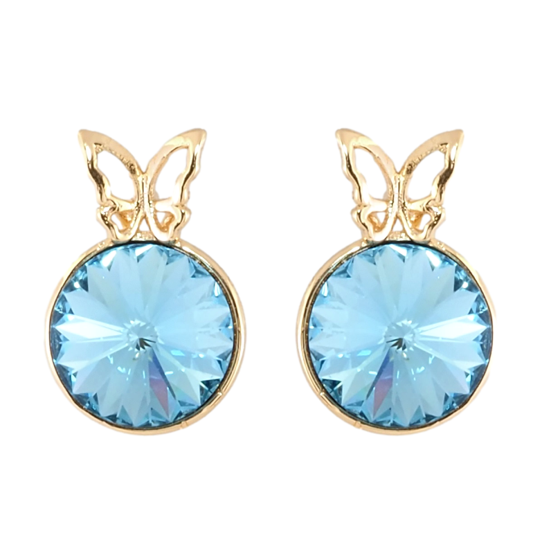 Сережки Xuping колір 18K з кристалами Swarovski пусети Кристал Rivoli колір Aquamarine з метеликом ø 9мм фото №9 Сережки Xuping колір 18K з кристалами Swarovski пусети Кристал Rivoli колір Aquamarine з метеликом ø 9мм фото №9