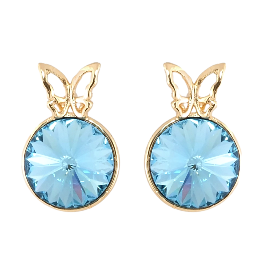 Сережки Xuping колір 18K з кристалами Swarovski пусети Кристал Rivoli колір Aquamarine з метеликом ø 9мм фото №1 Сережки Xuping колір 18K з кристалами Swarovski пусети Кристал Rivoli колір Aquamarine з метеликом ø 9мм фото №1
