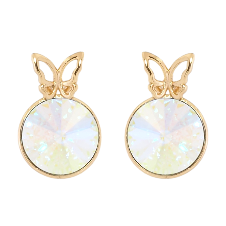 Сережки Xuping колір 18K з кристалами Swarovski пусети Райдужний конусний кристал в оправі з метеликом ø 9мм фото №5 Сережки Xuping колір 18K з кристалами Swarovski пусети Райдужний конусний кристал в оправі з метеликом ø 9мм фото №5
