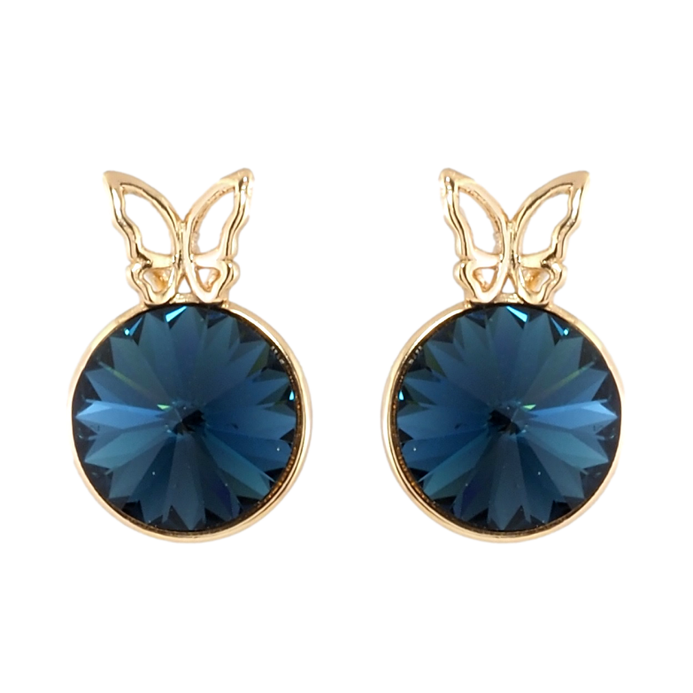 Сережки Xuping колір 18K з кристалами Swarovski пусети Синій кристал конусний в оправі з метеликом ø 9мм фото №17 Сережки Xuping колір 18K з кристалами Swarovski пусети Синій кристал конусний в оправі з метеликом ø 9мм фото №17