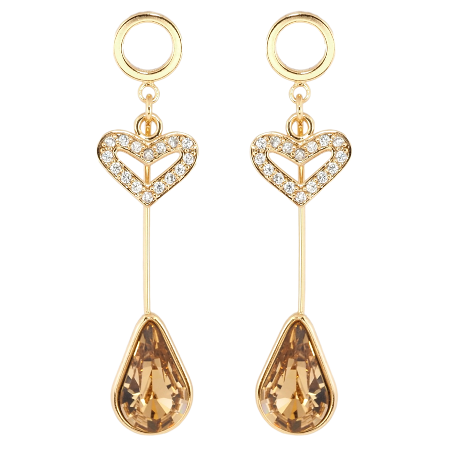 Сережки Xuping колір 18K з кристалами Swarovski пусети Сердечко та Світло-Коричневий Кристал фото №1 Сережки Xuping колір 18K з кристалами Swarovski пусети Сердечко та Світло-Коричневий Кристал фото №1