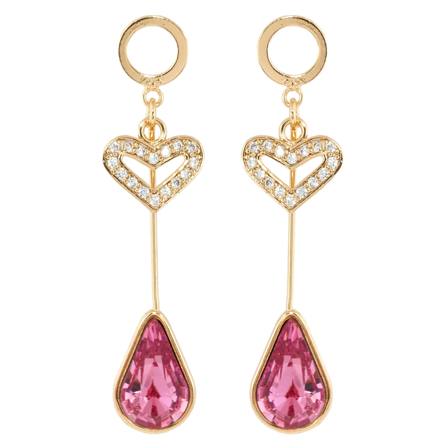 Сережки Xuping колір 18K з кристалами Swarovski пусети Сердечко та Рожевий Кристал Крапля фото №1 Сережки Xuping колір 18K з кристалами Swarovski пусети Сердечко та Рожевий Кристал Крапля фото №1