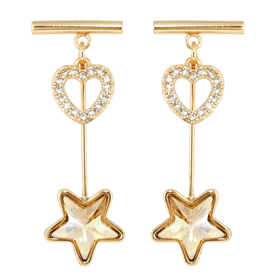Сережки Xuping колір 18K з кристалами Swarovski пусети Сердечко та Кристал Зірочка фото №1 Сережки Xuping колір 18K з кристалами Swarovski пусети Сердечко та Кристал Зірочка фото №1