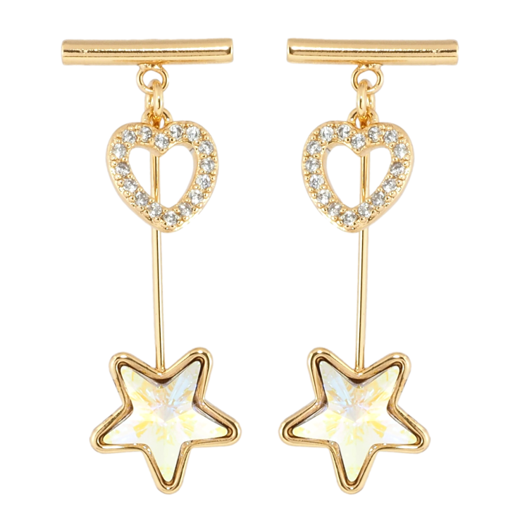 Сережки Xuping колір 18K з кристалами Swarovski пусети Серце та Райдужний Кристал Зірочка фото №8