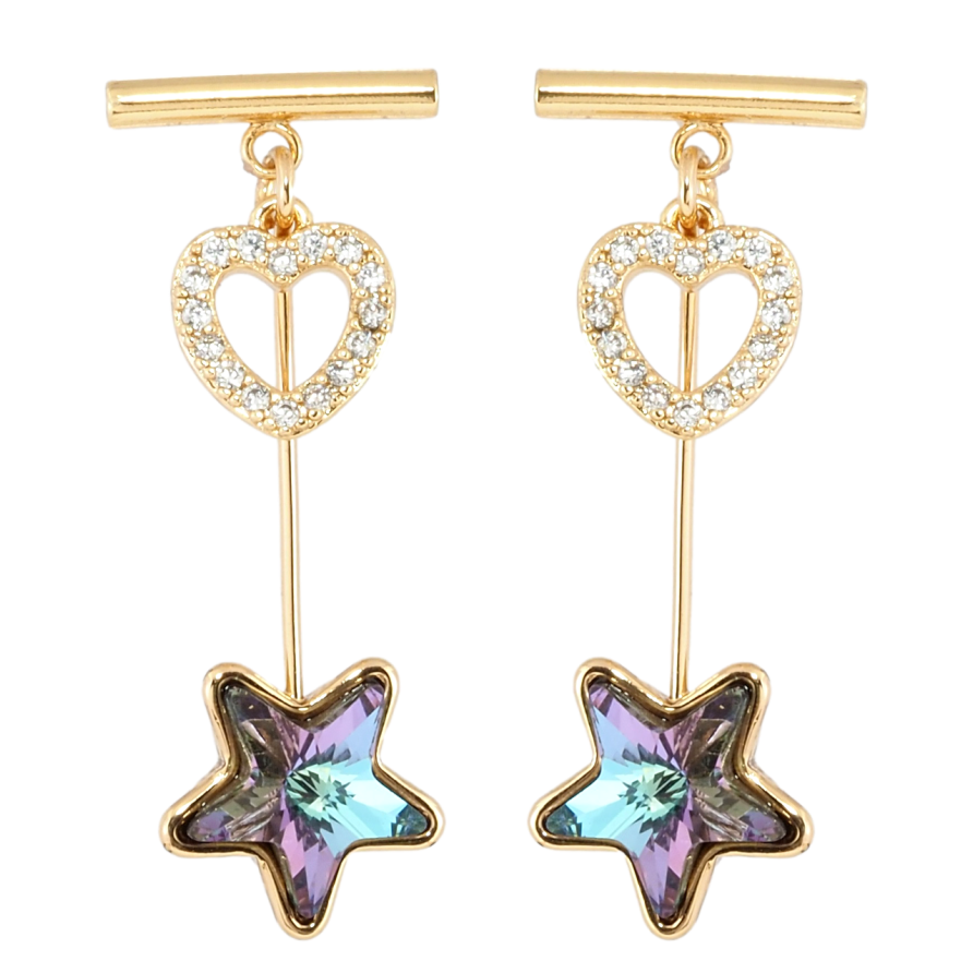 Сережки Xuping колір 18K з кристалами Swarovski пусети Сердечко та Кристал Зірочка фото №1 Сережки Xuping колір 18K з кристалами Swarovski пусети Сердечко та Кристал Зірочка фото №1