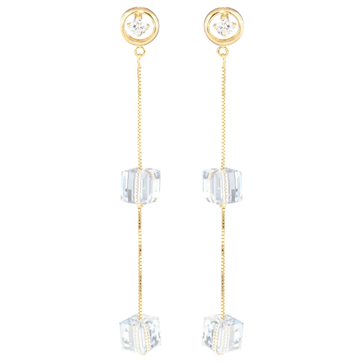 Сережки Xuping колір 18K з кристалами Swarovski пусети Ланцюжки з кришталевими кубиками фото №9