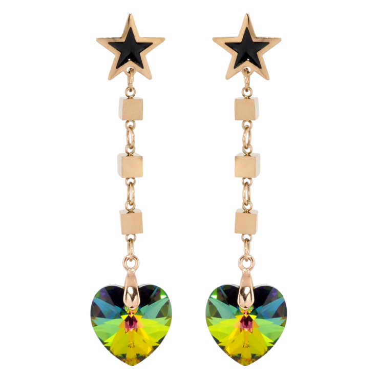 Сережки Xuping колір РВ з кристалами Swarovski пусети Зірки з підвісками з кристальних сердець Vitrail фото №15