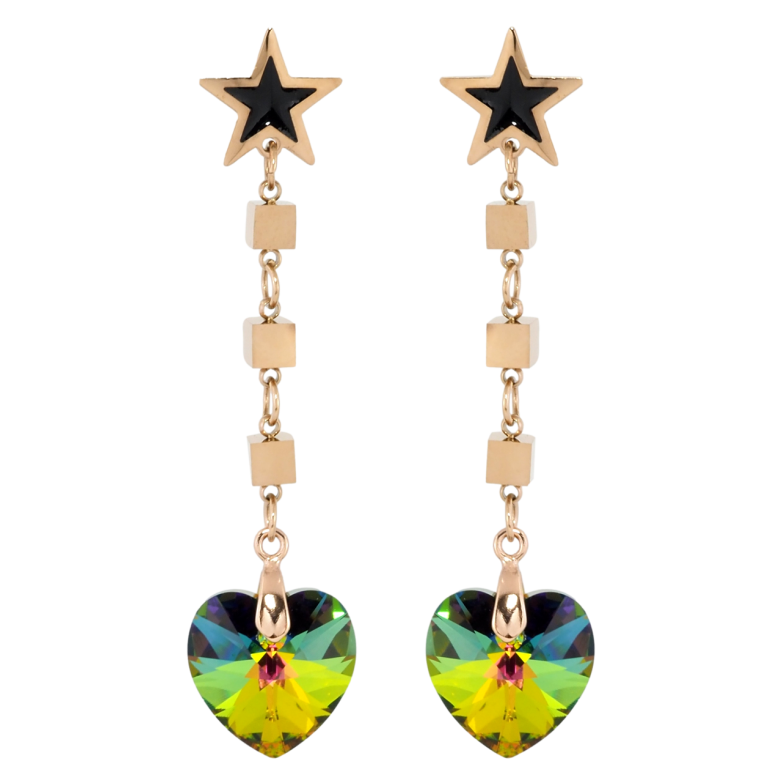Сережки Xuping колір РВ з кристалами Swarovski пусети Зірки з підвісками з кристальних сердець Vitrail фото №2 Сережки Xuping колір РВ з кристалами Swarovski пусети Зірки з підвісками з кристальних сердець Vitrail фото №2