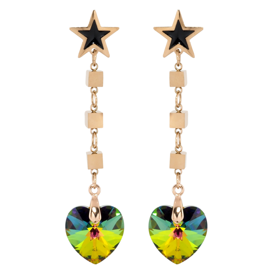 Сережки Xuping колір РВ з кристалами Swarovski пусети Зірки з підвісками з кристальних сердець Vitrail фото №1 Сережки Xuping колір РВ з кристалами Swarovski пусети Зірки з підвісками з кристальних сердець Vitrail фото №1