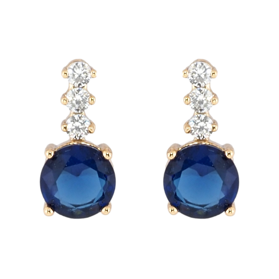 Серьги Xuping Позолота 18K пусеты Синий фианит с дорожкой циркония фото №1