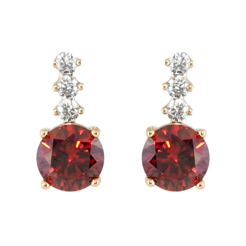 Серьги Xuping Позолота 18K пусеты Красный фианит с дорожкой циркония фото №4 Серьги Xuping Позолота 18K пусеты Красный фианит с дорожкой циркония фото №4