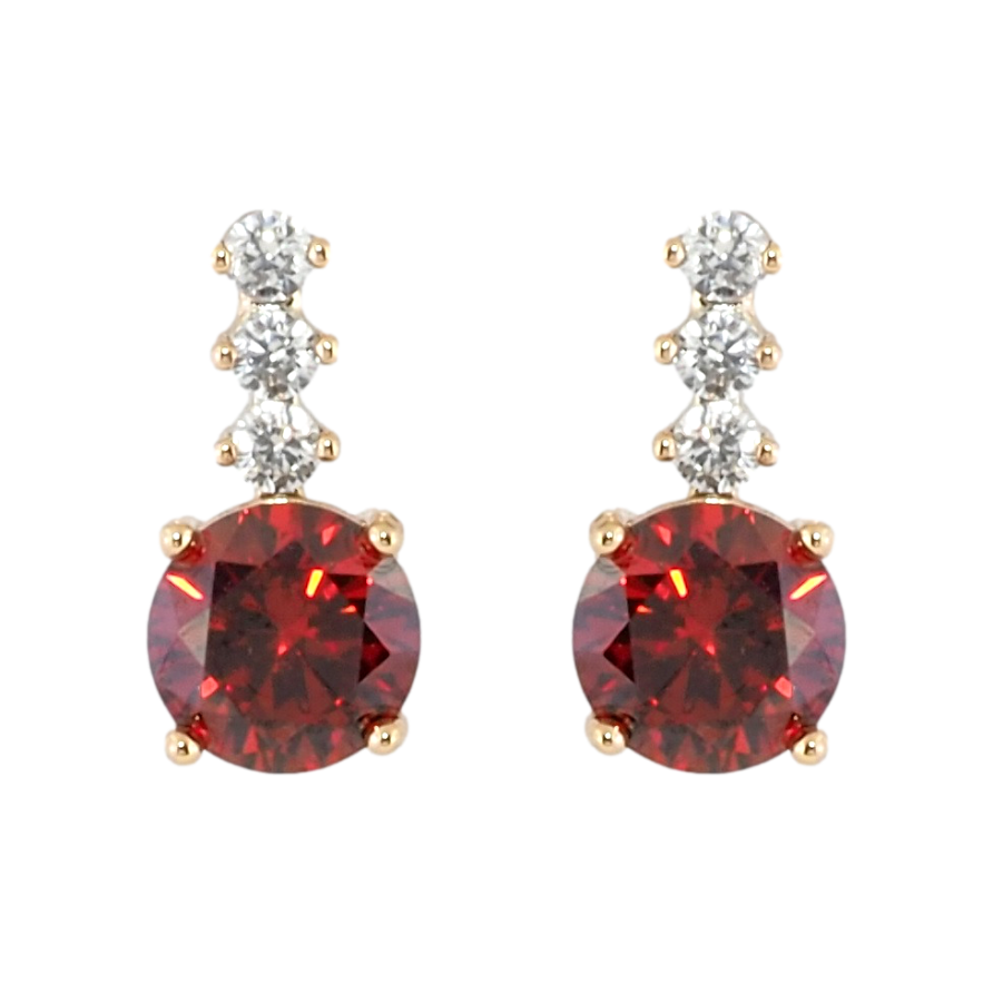 Серьги Xuping Позолота 18K пусеты Красный фианит с дорожкой циркония фото №1 Серьги Xuping Позолота 18K пусеты Красный фианит с дорожкой циркония фото №1