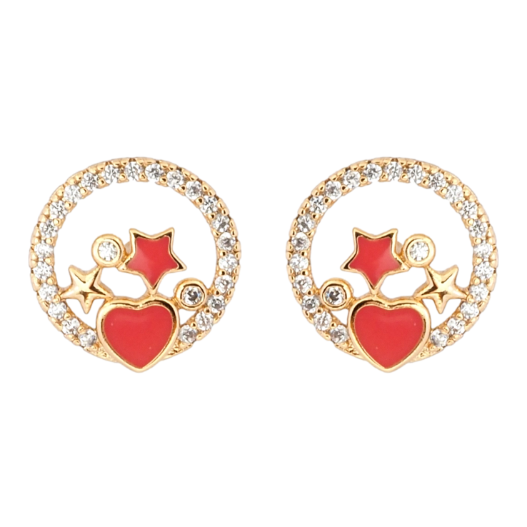 Серьги Xuping Позолота 18K пусеты Красные звездочки и сердечко в колечке циркония фото №14 Серьги Xuping Позолота 18K пусеты Красные звездочки и сердечко в колечке циркония фото №14