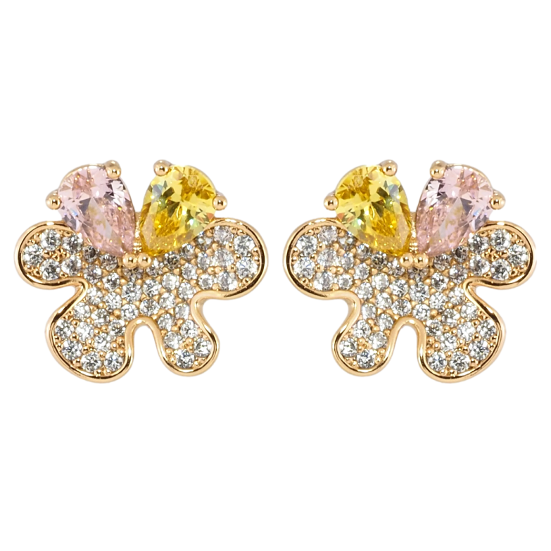 Серьги Xuping Позолота 18K пусеты Цветочки с инкрустацией цирконием и цветными фианитами фото №1 Серьги Xuping Позолота 18K пусеты Цветочки с инкрустацией цирконием и цветными фианитами фото №1