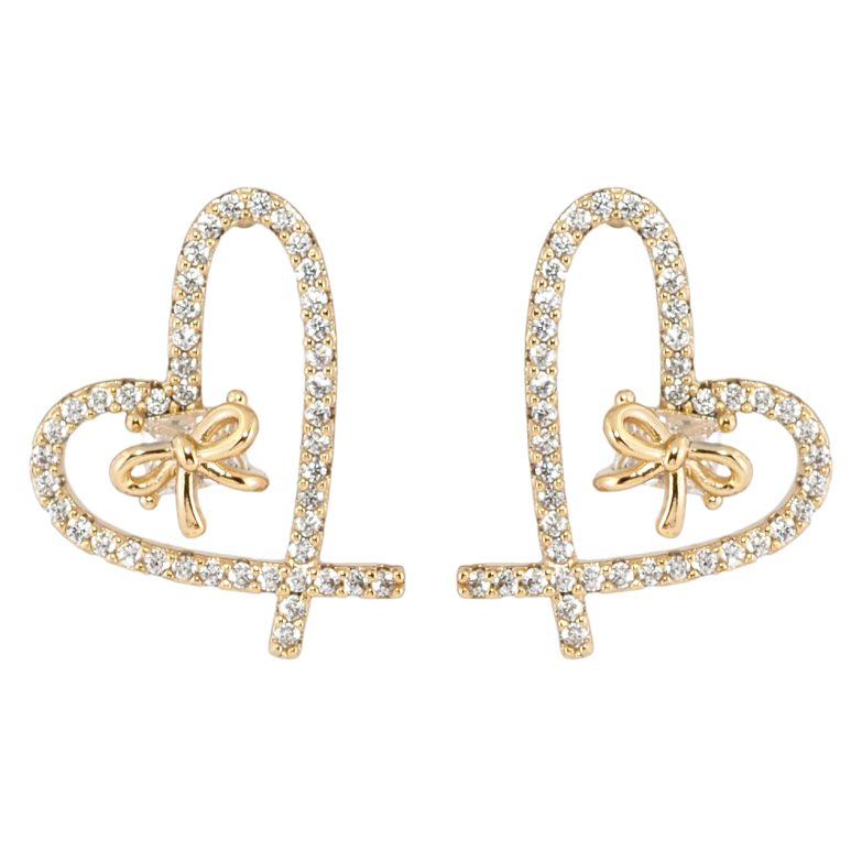Сережки Xuping Позолота 18K пусети Серця з бантами фото №1 Сережки Xuping Позолота 18K пусети Серця з бантами фото №1