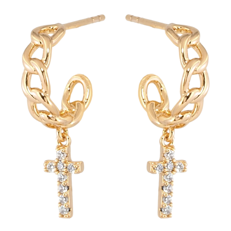 Серьги Xuping Позолота 18K пусеты Крестики на дугах цепочках фото №12 Серьги Xuping Позолота 18K пусеты Крестики на дугах цепочках фото №12