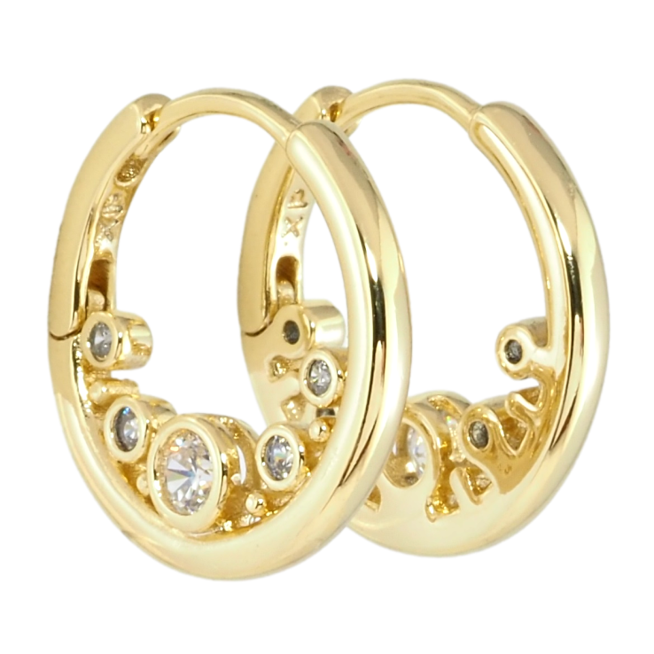 Сережки Xuping Позолота 14K колечка Кільця з бічним візерунком цирконієм фото №15