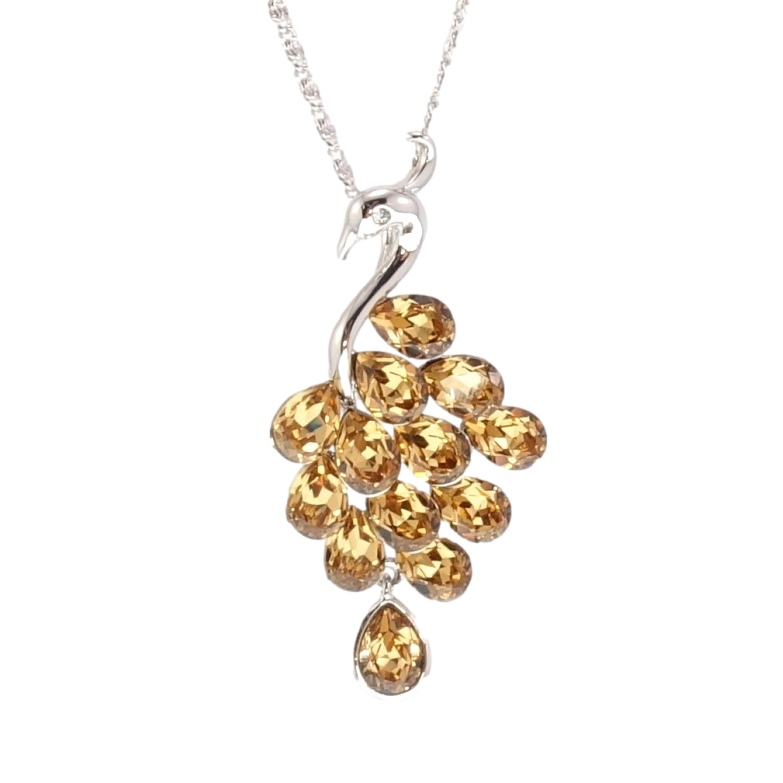Кулон Xuping колір Родій із кристалами Swarovski на ланцюжку Павич Світло-Коричневі Кристали довжина 45-50 см фото №2 Кулон Xuping колір Родій із кристалами Swarovski на ланцюжку Павич Світло-Коричневі Кристали довжина 45-50 см фото №2