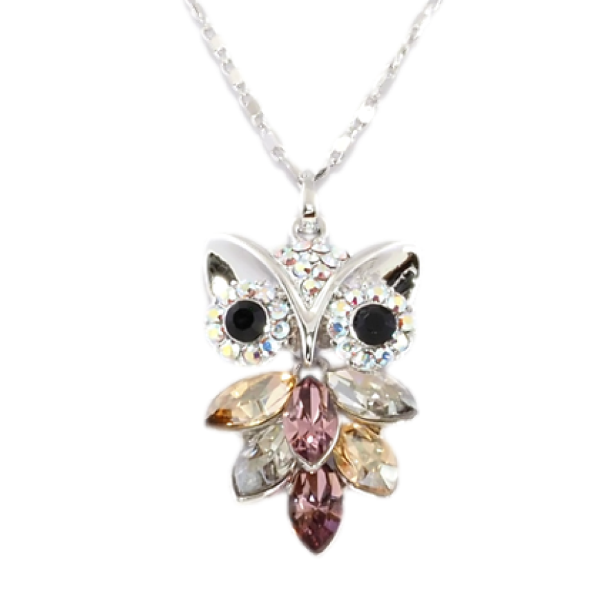 Кулон Xuping колір Родій із кристалами Swarovski на ланцюжку Сова Різнокольорові Кристали довжина 39-44см х 1,5мм фото №1 Кулон Xuping колір Родій із кристалами Swarovski на ланцюжку Сова Різнокольорові Кристали довжина 39-44см х 1,5мм фото №1
