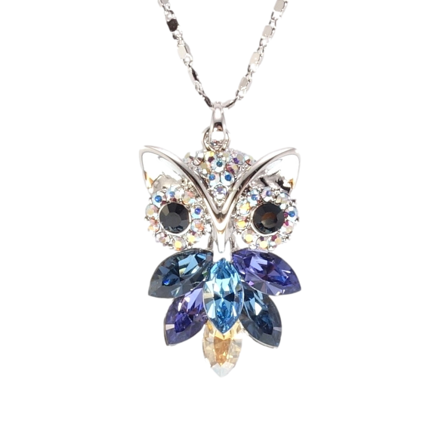 Кулон Xuping колір Родій із кристалами Swarovski на ланцюжку Сова Кристали в Синіх Відтінках довжина 39-45см х 1,5мм фото №1