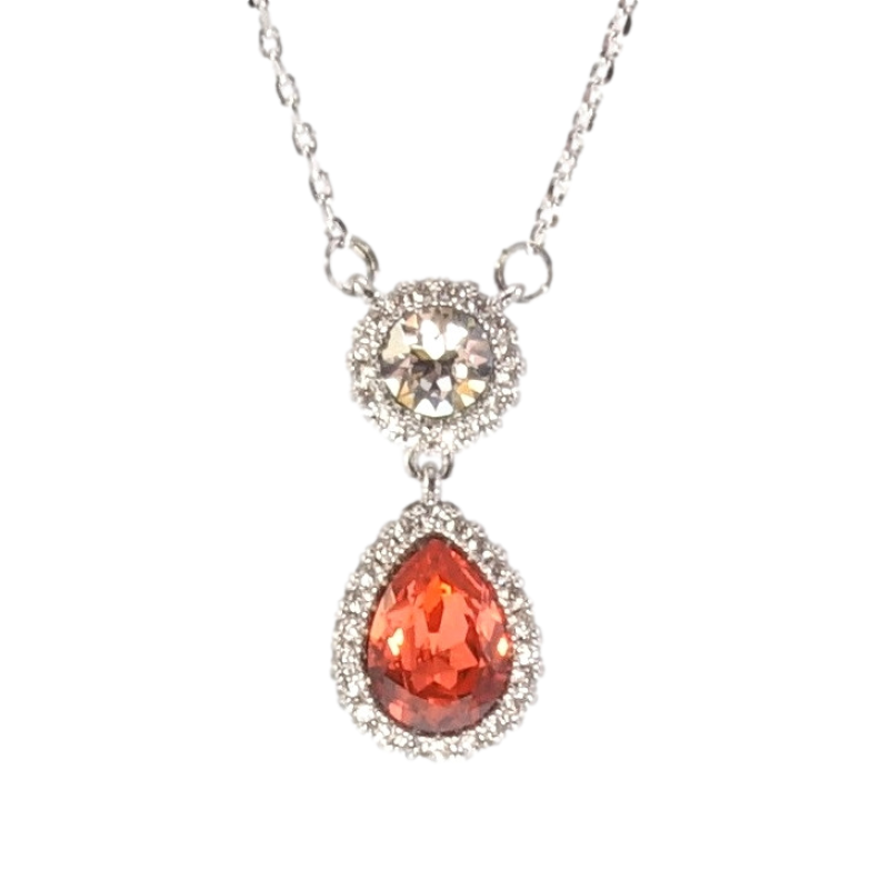 Кулон Xuping колір Родій із кристалами Swarovski на ланцюжку Кристали Коло і Крапля Колір Fireopal довжина 43-48см фото №1 Кулон Xuping колір Родій із кристалами Swarovski на ланцюжку Кристали Коло і Крапля Колір Fireopal довжина 43-48см фото №1