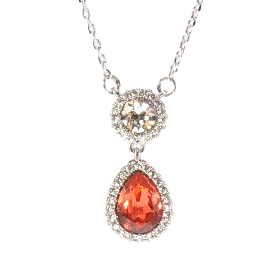 Кулон Xuping колір Родій із кристалами Swarovski на ланцюжку Кристали Коло і Крапля Колір Fireopal довжина 43-48см фото №1 Кулон Xuping колір Родій із кристалами Swarovski на ланцюжку Кристали Коло і Крапля Колір Fireopal довжина 43-48см фото №1