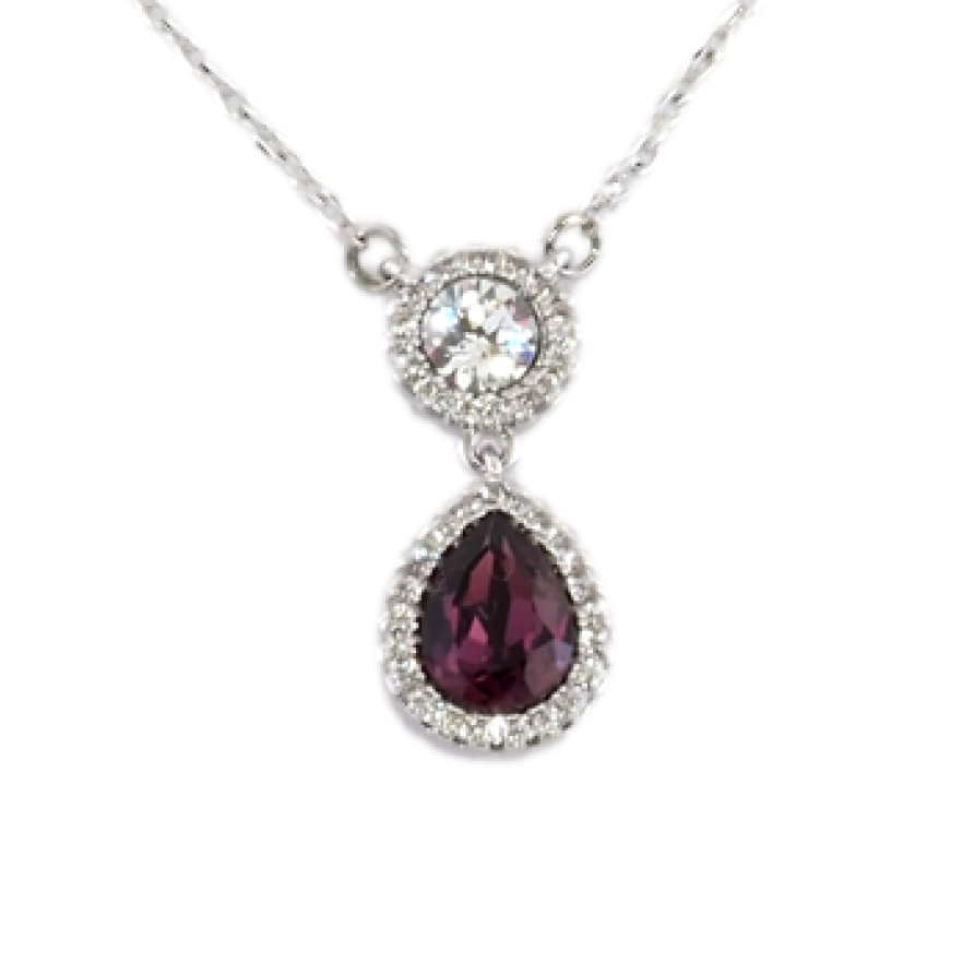Кулон Xuping цвет Родий с кристаллами Swarovski на цепочке Кристаллы Круг и Фиолетовая Капля длина 42-47см фото №1