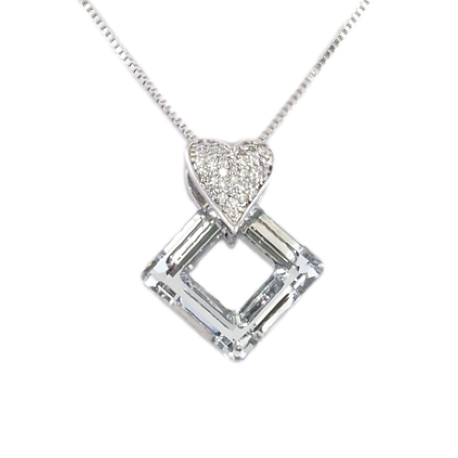 Кулон Xuping колір Родій із кристалами Swarovski на ланцюжку Сердечко Кристал та Перевернутий Квадрат довжина 41-45см фото №1 Кулон Xuping колір Родій із кристалами Swarovski на ланцюжку Сердечко Кристал та Перевернутий Квадрат довжина 41-45см фото №1
