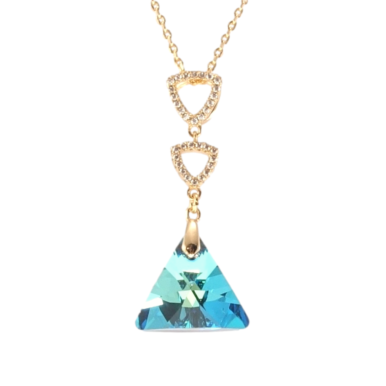 Кулон Xuping колір 18K з кр-ми Swarovski на ланцюжку Кристал Capri Blue з трикутниками довжина 39-44см фото №1 Кулон Xuping колір 18K з кр-ми Swarovski на ланцюжку Кристал Capri Blue з трикутниками довжина 39-44см фото №1