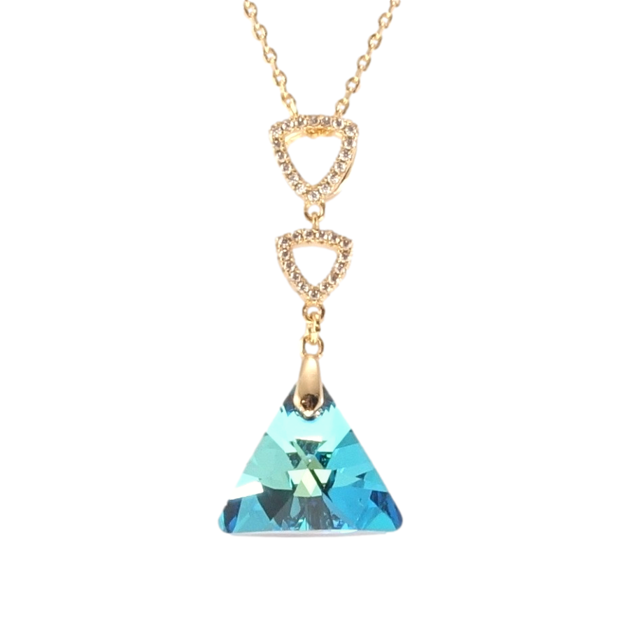 Кулон Xuping колір 18K з кр-ми Swarovski на ланцюжку Кристал Capri Blue з трикутниками довжина 39-44см фото №1 Кулон Xuping колір 18K з кр-ми Swarovski на ланцюжку Кристал Capri Blue з трикутниками довжина 39-44см фото №1