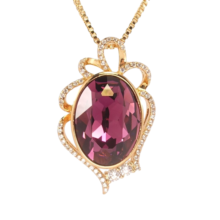 Кулон Xuping 18K с кристаллами Swarovski на цепочке Овальный кристалл Amethyst в фигурном обрамлении дл.46см фото №1 Кулон Xuping 18K с кристаллами Swarovski на цепочке Овальный кристалл Amethyst в фигурном обрамлении дл.46см фото №1