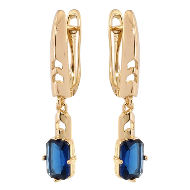 Серьги Xuping Позолота 18K английский замок Подвески с синими фианитами фото №15