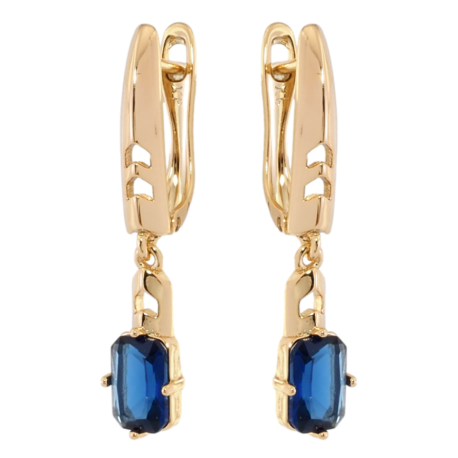 Серьги Xuping Позолота 18K английский замок Подвески с синими фианитами фото №1 Серьги Xuping Позолота 18K английский замок Подвески с синими фианитами фото №1