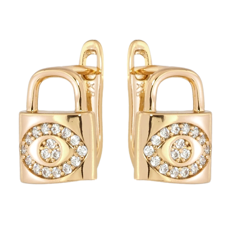 Серьги Xuping Позолота 18K английский замок Замочки с узором цирконием фото №1