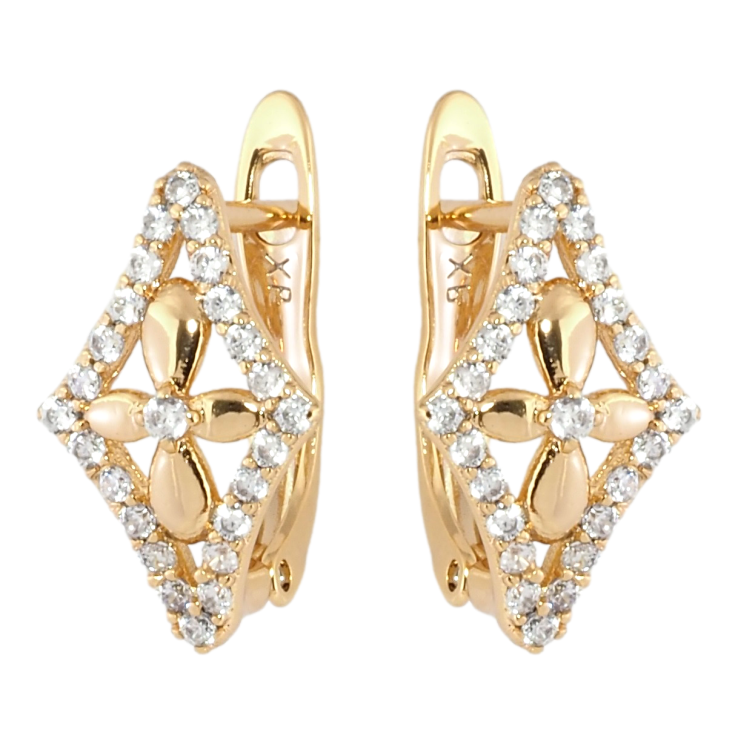 Серьги Xuping Позолота 18K английский замок Ромбы с цветочками фото №9