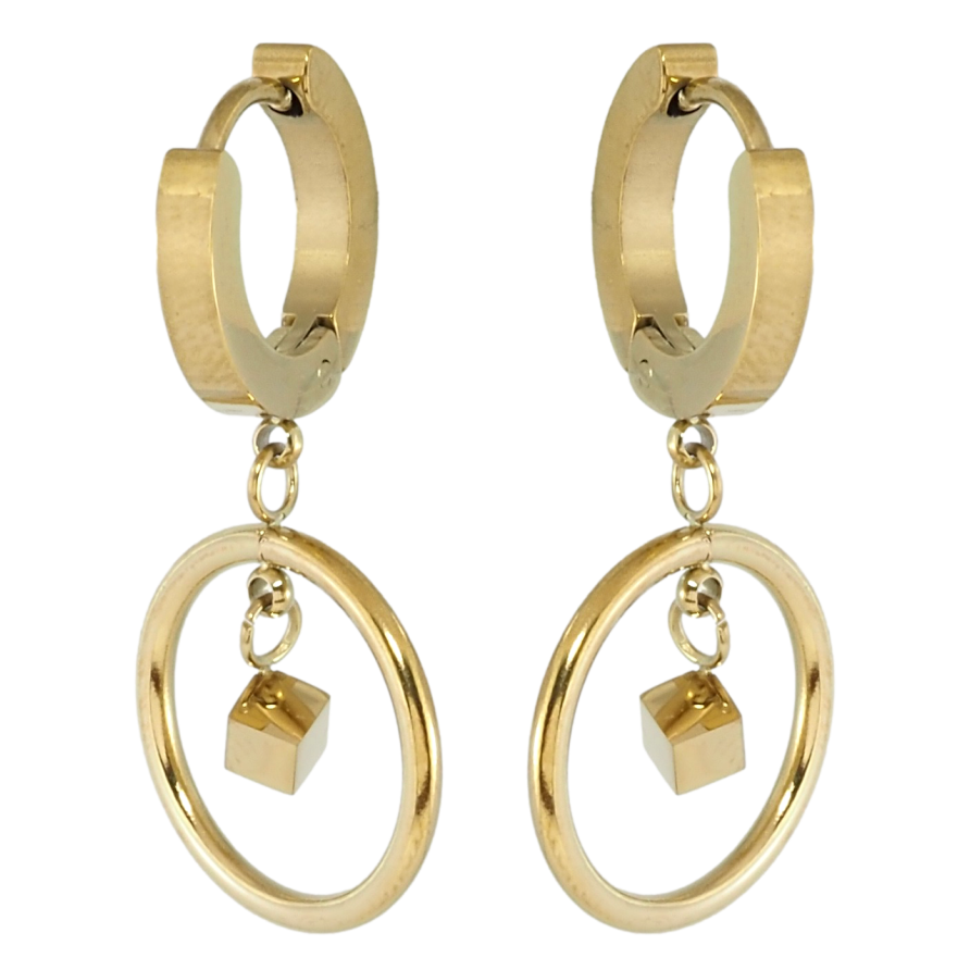 Серьги Xuping TTM Stainless Steel цвет 14K подвески на колечках Круглые подвески с кубиками фото №1 Серьги Xuping TTM Stainless Steel цвет 14K подвески на колечках Круглые подвески с кубиками фото №1
