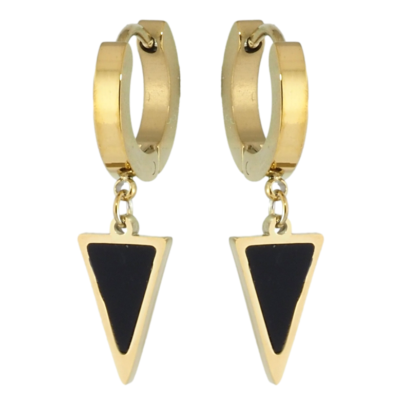 Серьги Xuping TTM Stainless Steel цвет 14K подвески на колечках Черные треугольники фото №1
