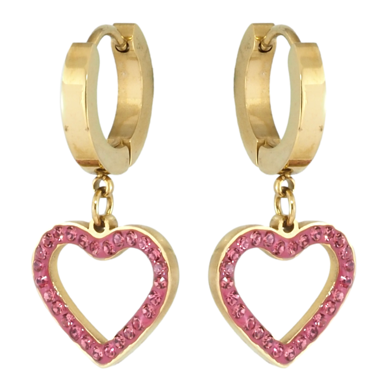 Сережки Xuping TTM Stainless Steel колір 14K підвіски на колечках Серця з рожевим цирконієм фото №8 Сережки Xuping TTM Stainless Steel колір 14K підвіски на колечках Серця з рожевим цирконієм фото №8