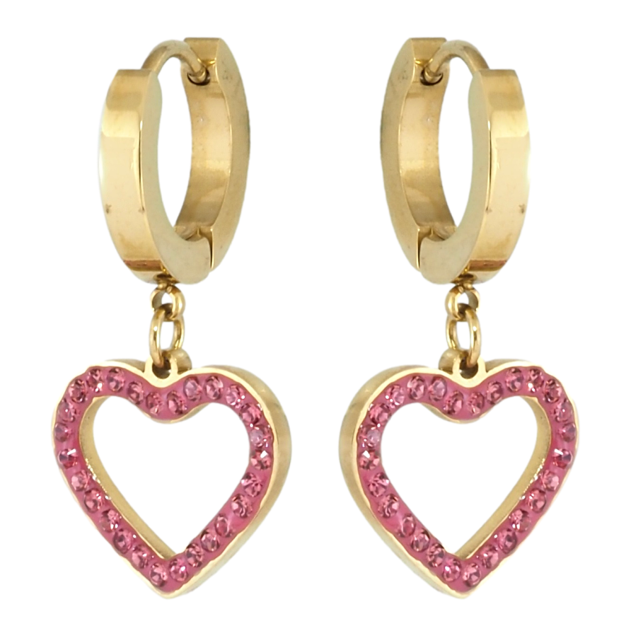Серьги Xuping TTM Stainless Steel цвет 14K подвески на колечках Сердечки с розовым цирконием фото №1 Серьги Xuping TTM Stainless Steel цвет 14K подвески на колечках Сердечки с розовым цирконием фото №1