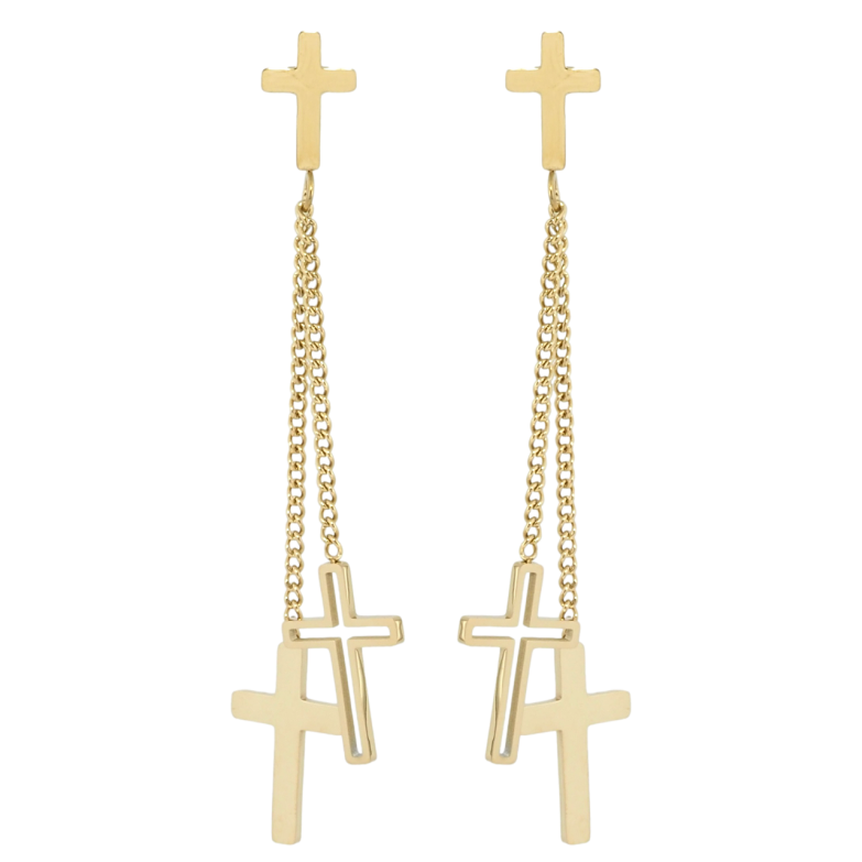Серьги Xuping TTM Stainless Steel цвет 14K пусеты Подвески Крестики на цепочке фото №1 Серьги Xuping TTM Stainless Steel цвет 14K пусеты Подвески Крестики на цепочке фото №1