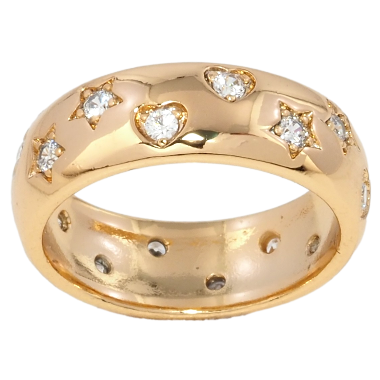 Каблучка Xuping Позолота 18K Візерунок зірочки з сердечками, вставки цирконію, ш.7мм фото №5
