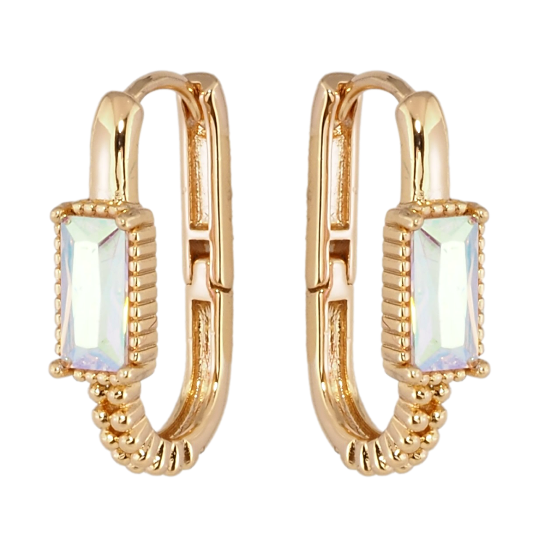 Сережки Xuping Позолота 18K колечка Овали з райдужними фіанітами фото №2 Сережки Xuping Позолота 18K колечка Овали з райдужними фіанітами фото №2