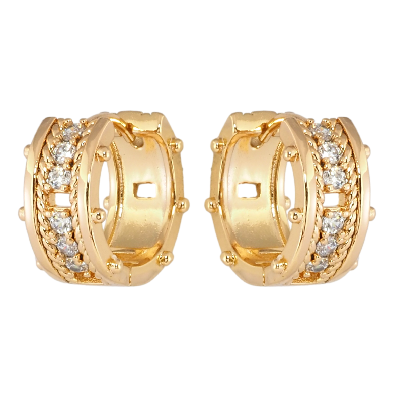 Сережки Xuping Позолота 18K колечка Візерунок з доріжкою цирконію фото №2 Сережки Xuping Позолота 18K колечка Візерунок з доріжкою цирконію фото №2