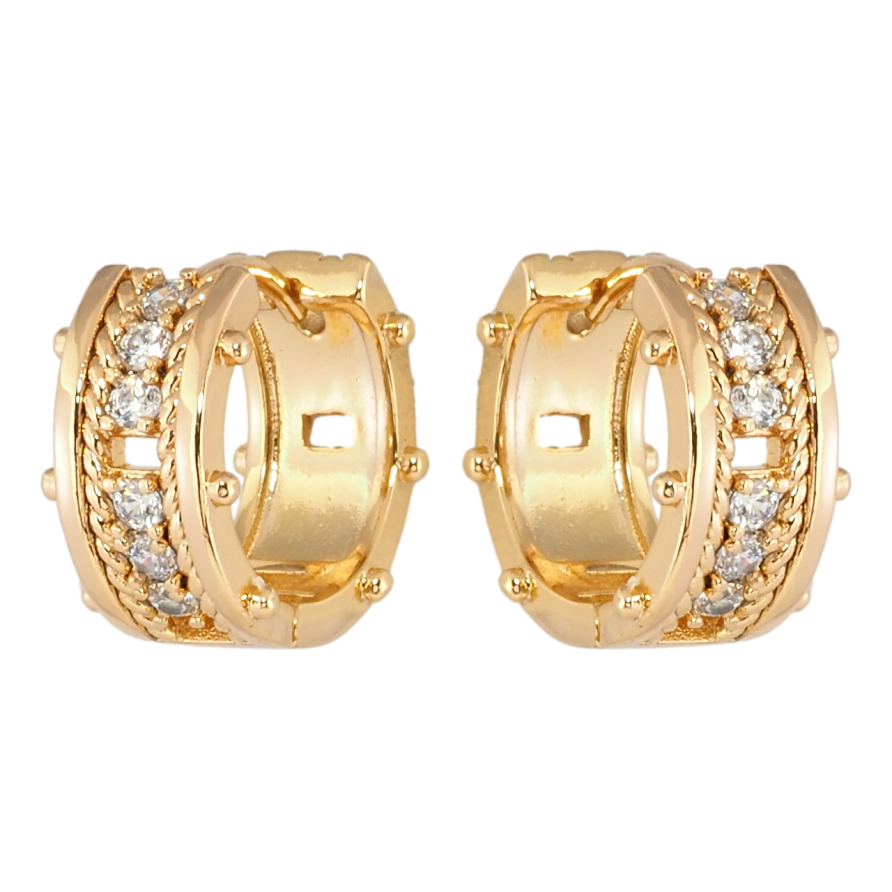 Серьги Xuping Позолота 18K колечки Узор с дорожкой циркония фото №1 Серьги Xuping Позолота 18K колечки Узор с дорожкой циркония фото №1