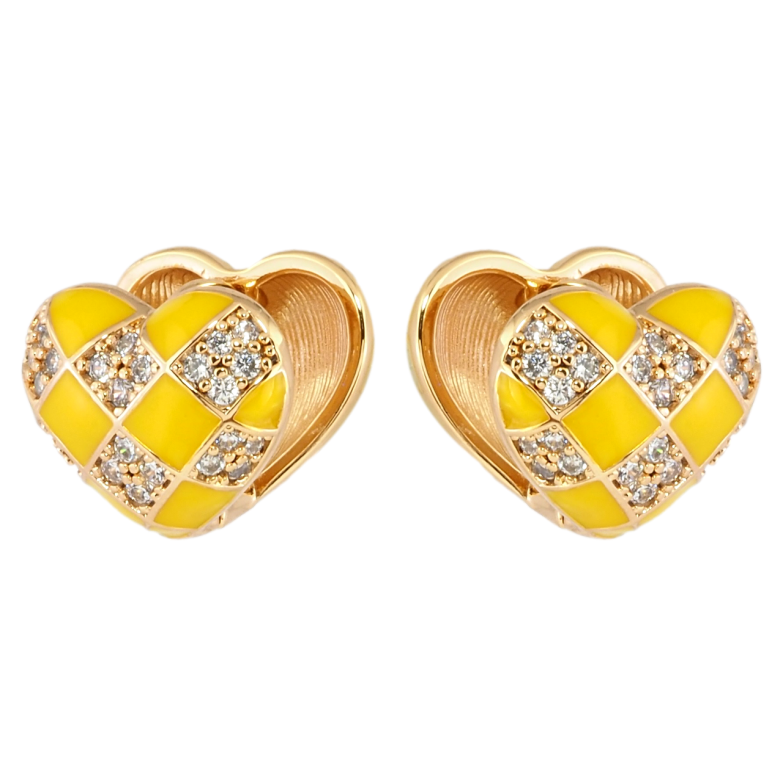 Сережки Xuping Позолота 18K колечка Серця з жовтою емаллю та цирконієм фото №3 Сережки Xuping Позолота 18K колечка Серця з жовтою емаллю та цирконієм фото №3