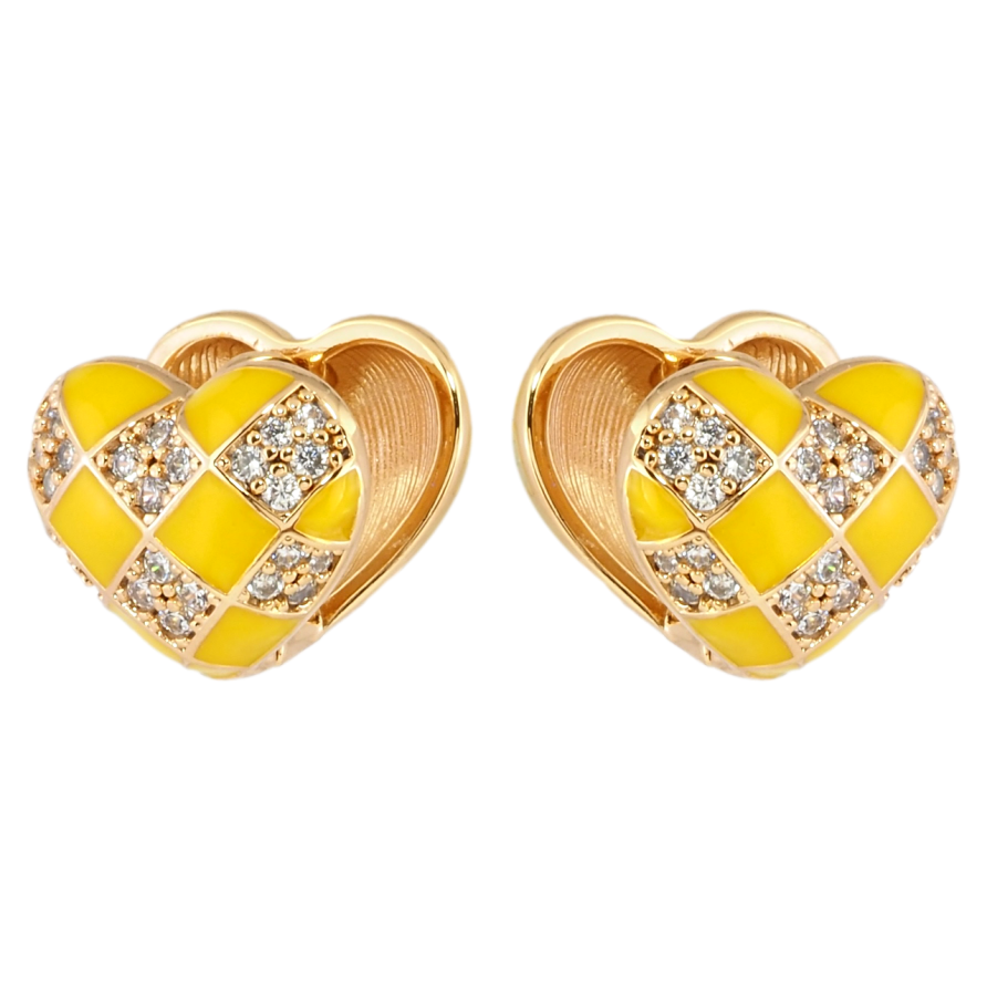 Серьги Xuping Позолота 18K колечки Сердечки с желтой эмалью и цирконием фото №1 Серьги Xuping Позолота 18K колечки Сердечки с желтой эмалью и цирконием фото №1