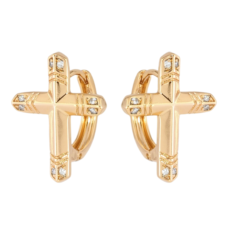 Сережки Xuping Позолота 18K колечка Хрестики з цирконієм фото №4 Сережки Xuping Позолота 18K колечка Хрестики з цирконієм фото №4