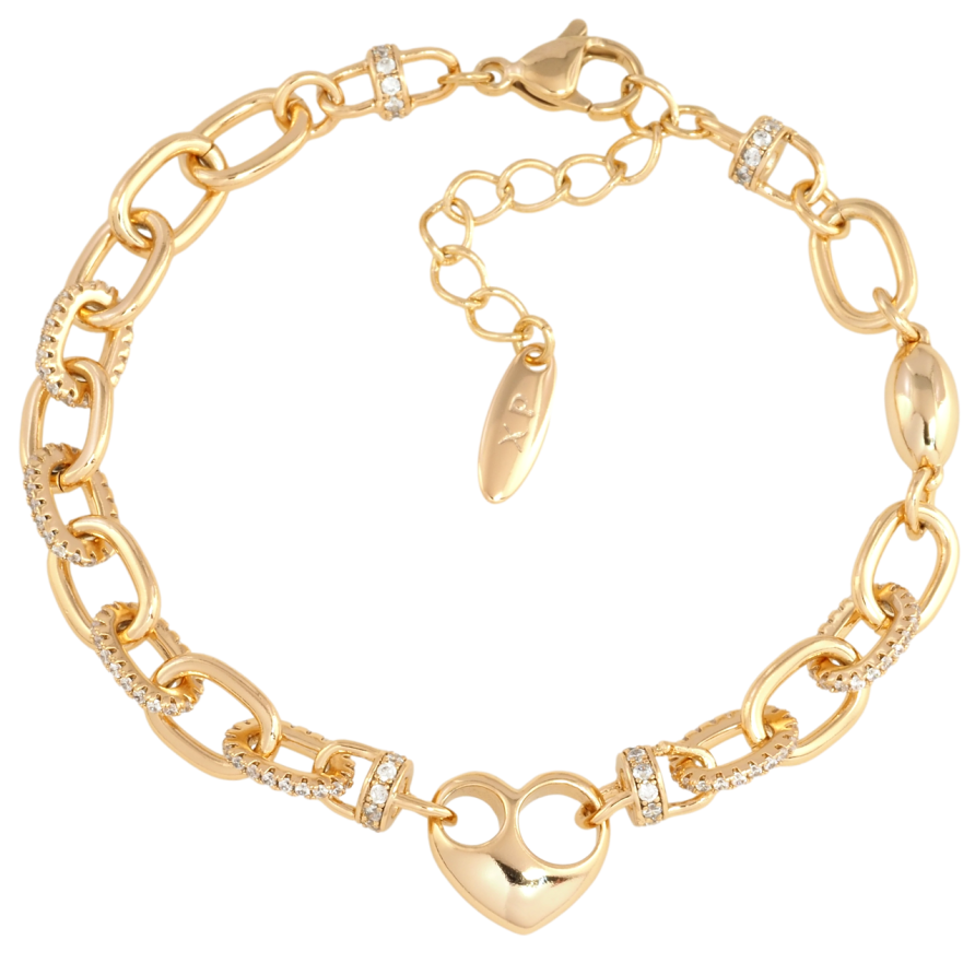 Браслет Xuping Позолота 18K Цепочка с вставкой сердечко размер с доп. цепочкой 18-21см х 5-7мм фото №1 Браслет Xuping Позолота 18K Цепочка с вставкой сердечко размер с доп. цепочкой 18-21см х 5-7мм фото №1