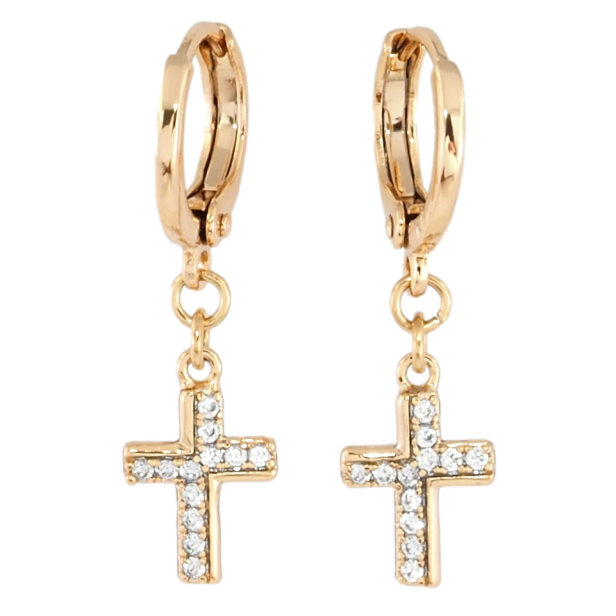 Серьги Xuping Позолота 18K подвески на колечках Крестики с цирконием фото №1 Серьги Xuping Позолота 18K подвески на колечках Крестики с цирконием фото №1